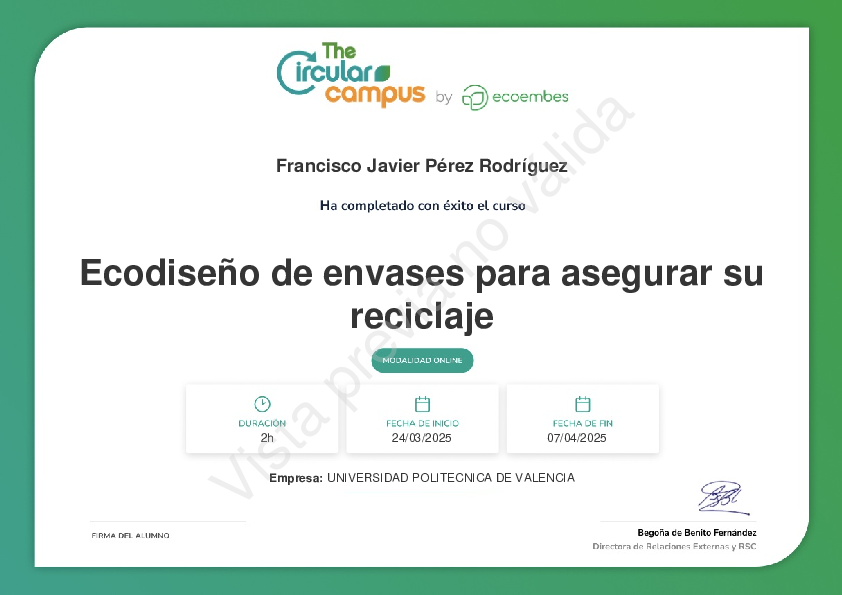 Certificado de Francisco Javier Pérez Rodríguez